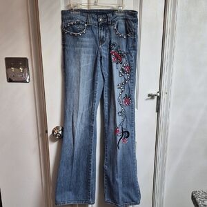 Candie's Blue Jeans with Red & Pink Floral Embroidery